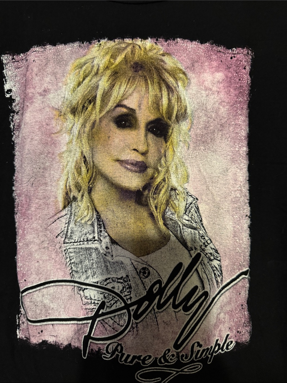 Dolly Parton concert Black Tee with Pink Script & Butterfly Tour Graphic